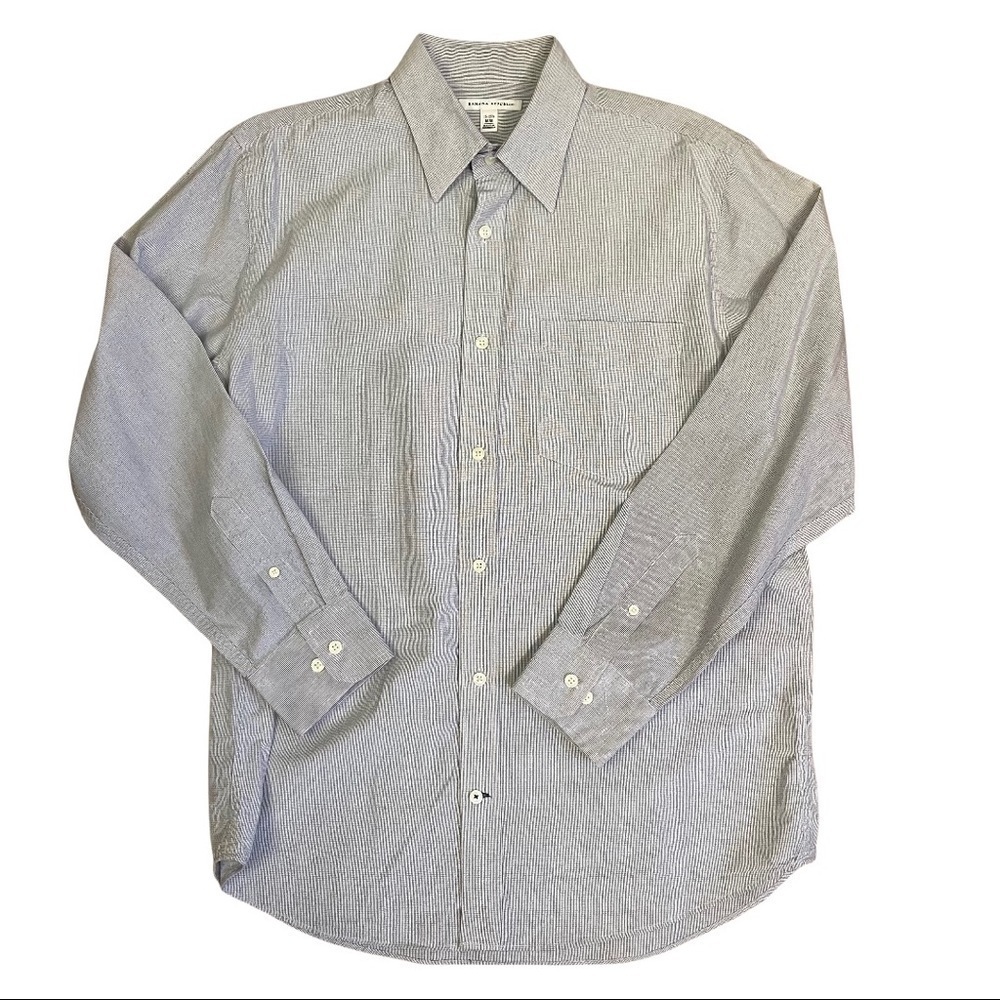 Banana Republic Men’s Med 15-15.5  Grey Plaid Long Sleeved Dress Shirt